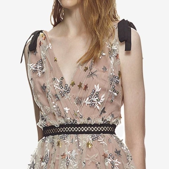 SELF-PORTRAIT Star-Mesh Tiered Cocktail Dress US4 - Picture 3 of 7